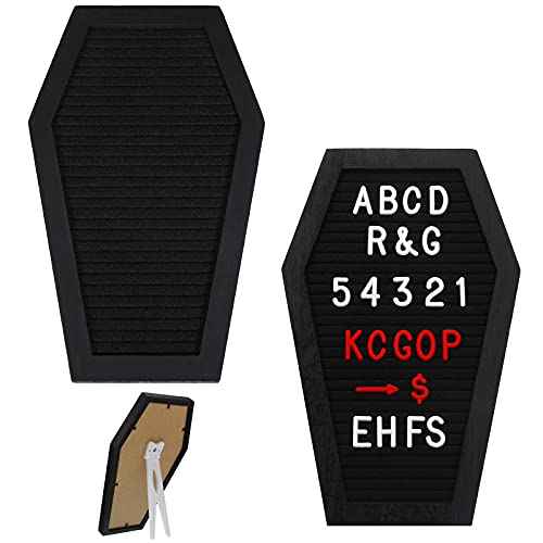 2 Pieces Black Felt Coffin Letter Board Felt Changeable Letter Board with Letters and Numbers 270 Gothic Decor Message Board for Halloween Party, Home, Office, Bistro and School, 10 x 6 Inch
