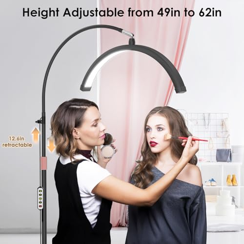 Half Moon Light for Lash Tech, Gooseneck Lash Lamp with Phone Holder for Eyelash Nail Art Tattoos Skincare, LED Floor Lamp Esthetician Light with 5 Color Temperatures & Brightness Setting