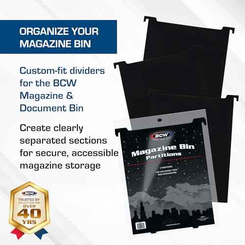 BCW Magazine & Document Bin Partitions - 6 Pack | Smooth Black Plastic Finish, Works With Adhesive Labels | Magazine Dividers Fit Magazine & Document Bin | Magazine Storage Accessories