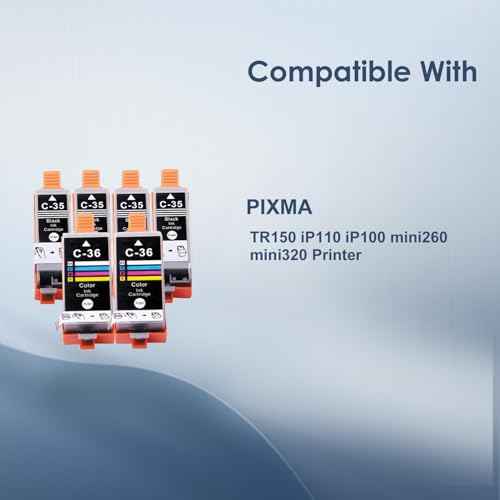 PGI-35 CLI-36 Black and Color Ink Cartridges Replacement for Canon 35 36 PGI35 CLI36 Ink to Work with Pixma iP110 iP100 TR150 Mini260 Mini320 Printer (6-Pack, 4 Black, 2 Tri-Color)