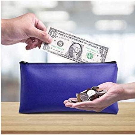 Better Office Products Zippered Security Bank Deposit Bag - Leatherette Cash & Coin Utility Pouch | Blue, 6 Pack