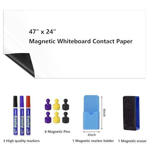 GMEHAR Magnetic Whiteboard Contact Paper, 47¡± x 24¡± Adhesive Dry Erase White Board for Wall,Peel and Stick Magnet Wallpaper for Home, Fridge, Kid¡¯s Playroom, Office, Classroom