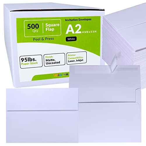 500 Pcs Bulk A2 Invitation Envelopes in White Peel & Press Self Seal 4 3/8 x 5 3/4 Square Flap Envelopes RSVP Return Envelopes 95lb. for Announcement Mailing 4x5 Greeting Cards Photo 1/4 Fold Cards