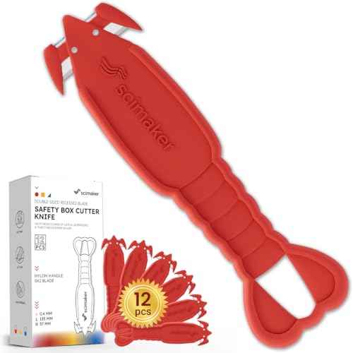 Safety Box Cutter Knife, 12 PCS Stainless Steel Lobster Safety Utility Cutter with Ergonomic Film Cutting Blade for Box, Carton, Shrink Wrap