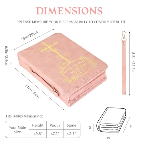 Bible Cover Case for Women£¬Large PU Leather Debossed Scripture Cover with Cross & Rose£¬Bible Accessories£¬Bible Carrying Case for Women, Girls, Gifts (Pink Gold)