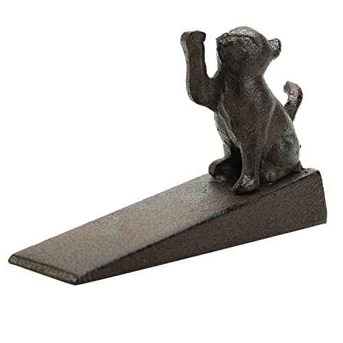 Sungmor Heavy Duty Cast Iron Cat Door Stops | Decorative Cute Animal Statue Metal Door Stopper Wedge with Non-Slip Mat | Solid & Antique Style Windproof Door Holder for Patio Yard Garden Farmhouse