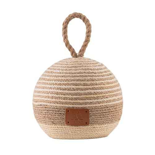 PEMAR Natural Wicker Door Stopper with Handle, Rustic Farmhouse Decorative Door Stop, Heavy Indoor Doorstop, Nautical Blocker Jammer 6.3''D Sphere Ball Shape (Jute)