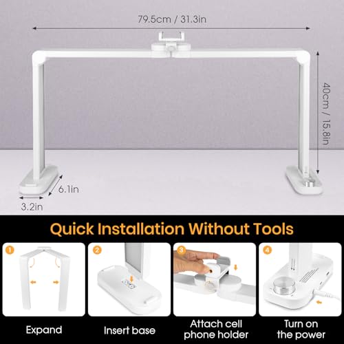 Foldable Nail Desk Lamp with Phone Holder, 456 LEDs 3-Color Adjustable (3000K-6000K), 40W for Manicure, Live Streaming & Charging