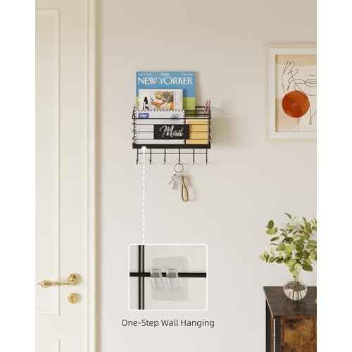 Mail Organizer Wall Mounted, 3-Slot Mail Holder, Mail Sorter for Desk, Desktop Mail Basket, Mail Organizer Countertop, Hanging Mail Basket with Key Holder for File Paper Folder