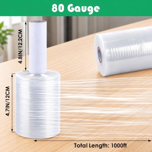 DAJAVE 6 Pack 5" Stretch Wrap Rolls 1000ft 80 Gauge Industrial Shrink