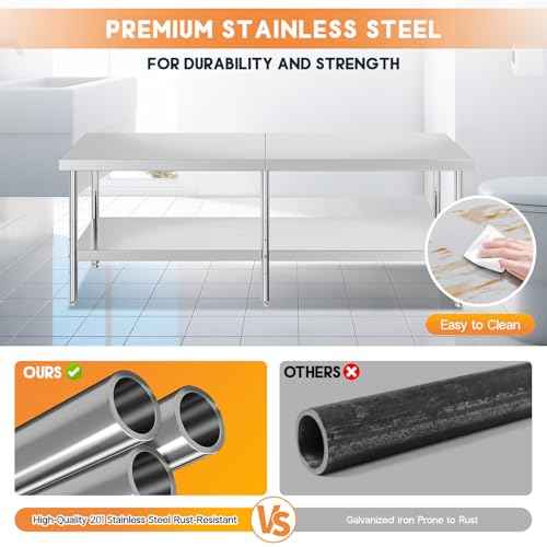 Jocisland 30" x 96" Stainless Steel Table for Prep & Work Adjustable Under Shelf and Feet, for Commercial Kitchen, Restaurant, Hotel and Garage