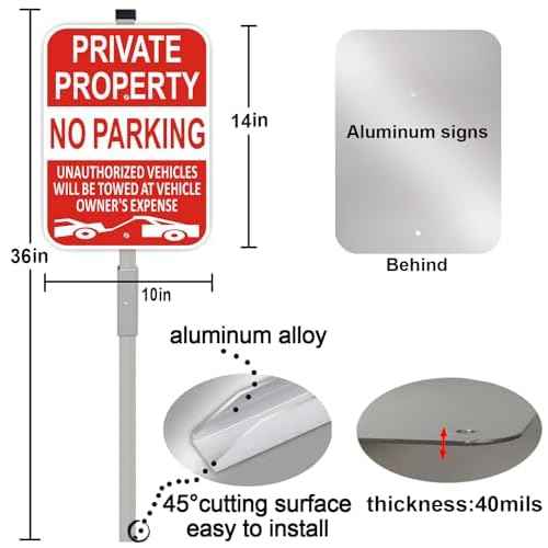 (3 Pack) Lxysign Large Private Property No Parking Sign with Stake 36" Tall,14" x 10" No Parking Sign Vehicle Towed At Owner's Expense Sign, Reflective Rust Free Aluminum Sign