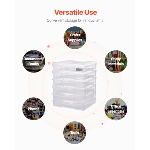 VEVOR Scrapbook Paper Storage, 6 Pack Stackable Plastic Board Game Boxes, Clear Multi-Purpose Document Case with Rounded Corners and Double Latches, for Office Essentials Tools Arts Crafts Supplies