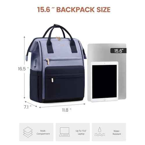 LOVEVOOK Laptop Backpack for Women 15.6 Inch, Travel Backpack with USB Charging Port Large Capacity Laptop Bag, Waterproof Bag for Business College Airline Approved Work Backpack(Grey Navy)