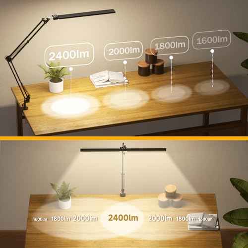 SKYLEO Led Desk Lamp for Home Office - 2400LM Ultra Bright Desk Light -Eye Caring Desk Lamp with Clamp - Adjustable Office Lamp with Remote Control- Easy Installation - 24W Black