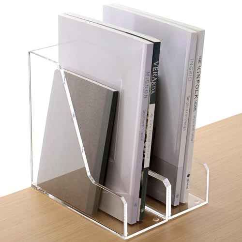 Acrylic Magazine Rack File Holder Desk Organizers and Storage 2-Pack Small Clear Acrylic Vertical Magazine Holder Book Stand for Office Desk