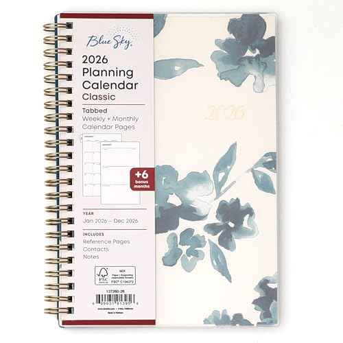 Blue Sky 2026 Weekly and Monthly Planner Calendar, January 2026 - December 2026, 5" x 8", Flexible Frosted Cover, Laminated Tabs, Durable Twin Wire Binding, Bakah Blue