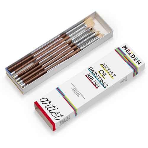 MEEDEN Artist Oil Paint Brush Set: 10 Pcs Hog Bristle Art Paint Brushes - Professional Oil Paint Brushes with Wood Long Handle - Perfect for Adults Canvas Painting