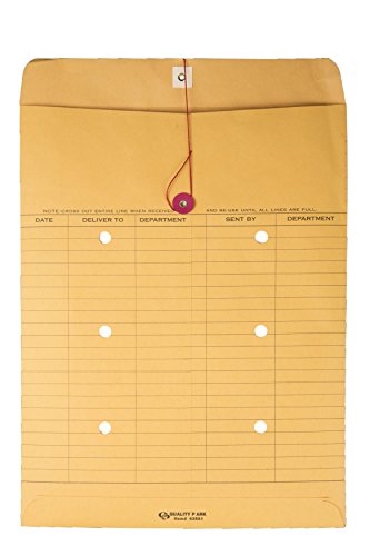 10 x 13 Interoffice Envelopes with String & Button Closure, 100 Pack - Heavyweight Brown Kraft Document Mailers for Office Routing