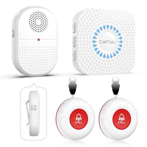 CallToU Wireless Caregiver Pager Waterproof Call Button Vibration Call Button for Elderly at Home Disabled Patient Elderly Monitoring Nurse Calling 2 SOS Call Buttons/Transmitters 500FT 2 Receivers