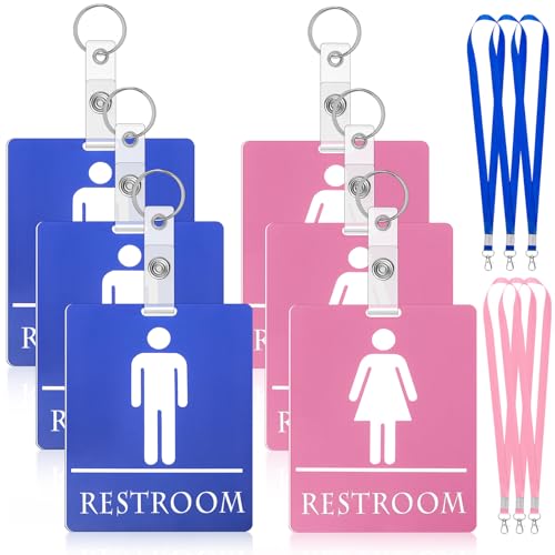 Fuyoooo Classroom Bathroom Pass Set with Keychain - 6 Blue & Pink Passes for Teachers
