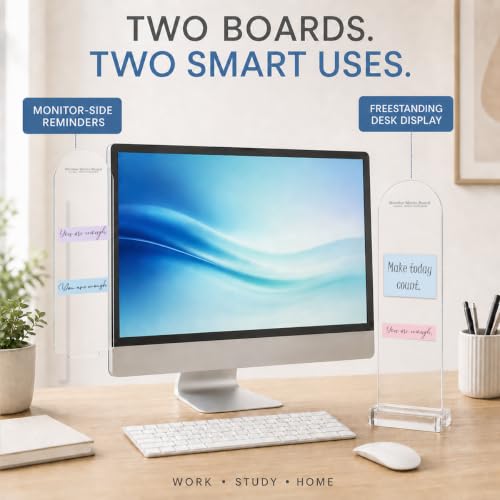 mmiishe Office1 Dual-Use Acrylic Monitor Memo Boards 2pcs with Stand & Sticky Notes