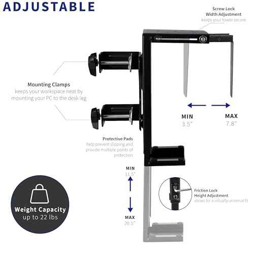 VIVO Adjustable Clamp-on Desk Leg PC Mount, Under Desk PC Mount, Computer Case CPU Holder with Tool-Free Installation, Black, MOUNT-PC01C