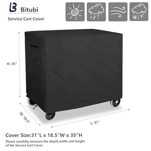 Bitubi Service Cart Cover for 500-Pound Capacity Service Utility Cart,Heavy Duty Waterproof Utility Cart Cover - 35''L x 18.5''W x 31''H(Black)