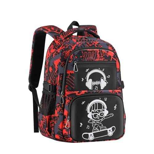 School Backpack for Boys Backpacks for Kids Camo Bookbag Teens Middle School Bags Waterproof Travel Backpack-Red
