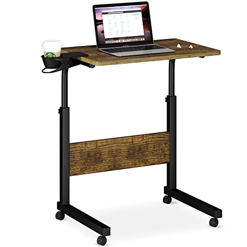 Klvied Standing Desk Adjustable Height, Stand Up Desk with Cup Holder, Portable and Easy to Move Bedside Table, Ideal for Home or Office, Black£¬Walnut