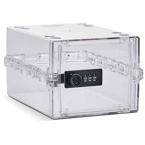 Lockabox Mini¢â | Small Lock Box with Combination Lock (Half Letter Sized) | Mini Lockable Box for Small Medicines, Snacks & Mobile Phones | External Size 8.8 x 6.1 x 4.7 Inches (Crystal)