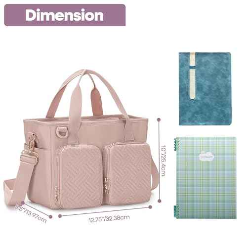 Teamoy Journal Supplies Storage Case, Journaling Supplies Planner Bag, Travel Organizer Holder for B5 Notebooks, Planner, Pens, and Journal Accessories, Pink Quilted