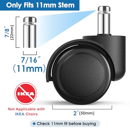 MaxGear Black Office Chair Casters Set of 5 – 11mm Stem Replacement Wheels