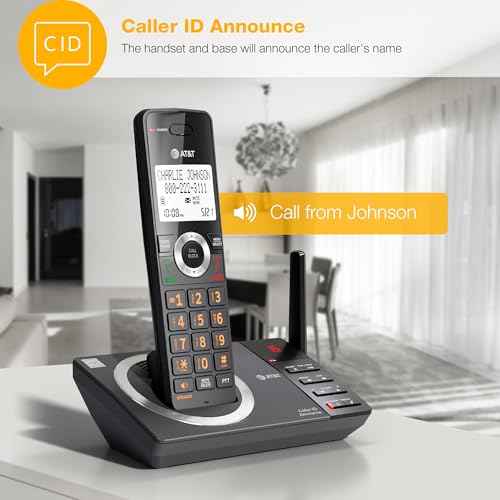 AT&T DECT 6.0 Cordless Expandable Home Phone with Large Display and Big Buttons, Answering Machine, Smart Call Blocker, Extended Range, Caller ID, Speakerphone, Intercom: CL82118 (Charcoal Black)