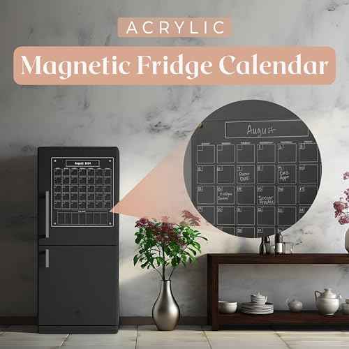 Acrylic Magnetic Calendar for Refrigerator - Clear Dry Erase for Fridge | with Monthly Grid And Weekly Planner Section | 15¡¯¡¯x17¡¯¡¯ Vertical Magnetic Fridge Calendar 2025 | with Gold Magnets