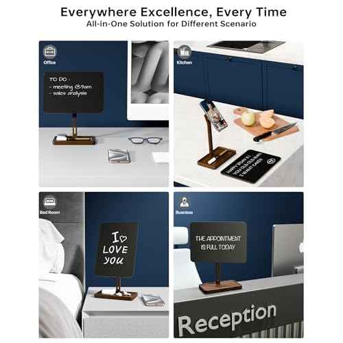 YEOUX Premium Desktop Glass Whiteboard & Magnetic Phone Stand 2-in-1 | 360¡Æ Adjustable | Solid Wood | MagSafe Compatible, Small Dry Erase Board for Office Home Desk