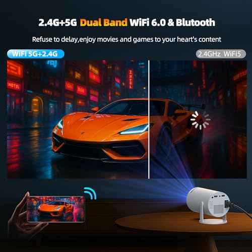 Projector with WiFi and Bluetooth, Mini Projector, 4K 1080P Support Portable Wireless Movie Projectors 220¡Æ Rotatable 130'' Screen Auto Keystone Compatible with HDMI/iPhone/TV Stick for Bedroom Indoor