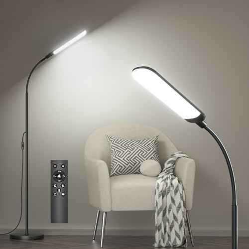 Floor Lamp, 18W Super Bright LED Floor Lamps for Living Room with Remote, Stepless Dimming Color Temperature & Brightness, Modern Adjustable Gooseneck Standing Lamp Ideal for Bedroom, Office, Study