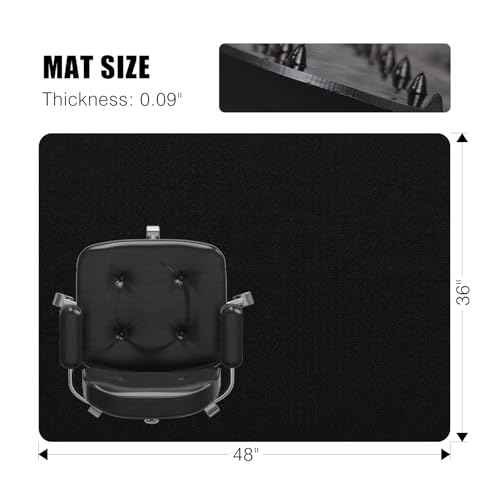 Chair Mat for Carpet, 36" x 48" Office Chair Mat for Carpeted Floors, Non-Slip Carpet Protector Floor Mat with Grips, Plastic Heavy-Duty Rolling Desk Mat for Home Office and Gaming (Black)