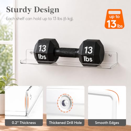 Lifewit Acrylic Floating Shelves for Bathroom - 14 Inch, Clear, 4 Pack