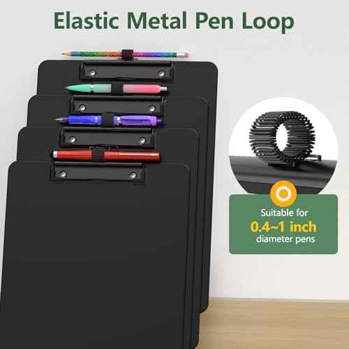 2 Pack Black Clipboard with Pen Holder, 8.5 x 11 Plastic Clip Boards with Black Low Profile Clip, Letter Size for Classroom, Teacher, Students, School, Office Supply
