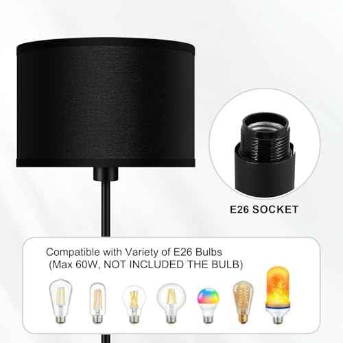 Floor Lamps for Living Room, Modern Standing Lamp, Black Lamp Shades, Foot Switch, Simple Pole Lamps Corner Lamp for Bedroom,Office, Living Room, Den, Bright Reading Floor Lamp(Without Bulb)