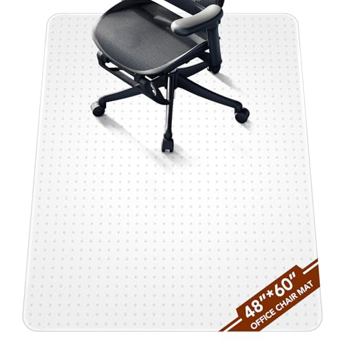 Office Chair Mat for Low Pile Carpet with Lip, 48" x 60" Clear Plastic Floor Protector, Heavy Duty Desk Chair Mat for Rolling Chairs, Smooth Glide Computer Mat for Home Office