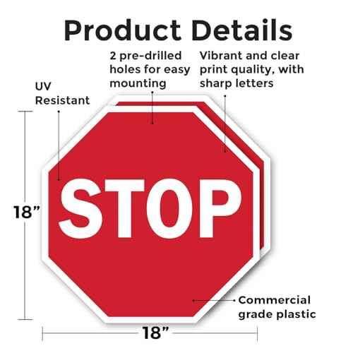 Stop (2 Pack) 18 inch X 18 inch Octagon Plastic Sign Weather Resistant, UV Protected for Workplace, Private Property, and Construction Site, Made in the USA