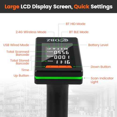 OBZ 2D Bluetooth Barcode Scanner with Large Screen, Compatible with 2.4G Wireless & Bluetooth & USB Wired, Connect Smart Phone, Tablet, PC, Wireless QR Code Scanner Work with Windows Mac iOS Android