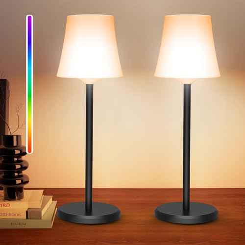 Cordless Table Lamp Rechargeable 2 Pack Wireless Touch Light Battery Operated 3 Color & RGB Stepless Dimmable Portable Led Waterproof Small Lamps for Kichen/Dining/Outdoor/Patio/Restaurant