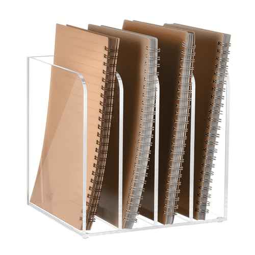 Suzile Clear Acrylic Magazine File Holder with Vertical Compartments Desk Organizer Book Rack for Desk Sorter Paper Folder Office Accessories(Stylish,7 x 6.9 x 6.3 Inch)