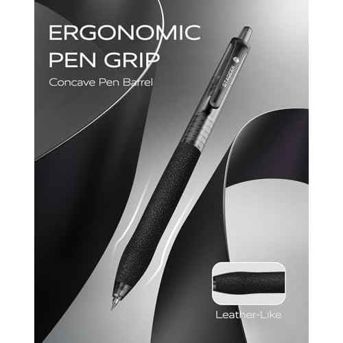 0.5mm Gel Pens Fine Point Smooth Writing Pens, 12PCS Black Ink Pens, Retractable Leather-Like Black Gel Pens, Business Gel Pen for Journaling, Writing, School, Office Use (Black)