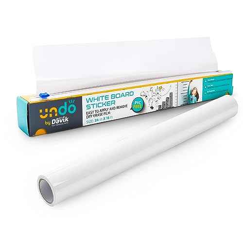 Davik - Multi-Purpose, Easy Cut and Setup Whiteboard Sticker - Customizable Peel and Stick Dry Erase Board for Wall Art or Classroom Decor- Office and School Supplies (24 Inches by 15 feet)