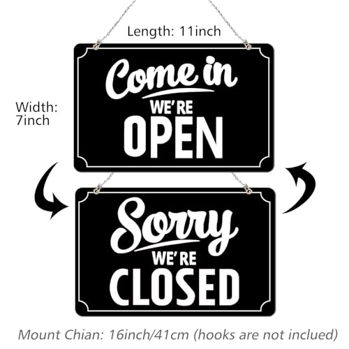 Open Closed Signs Business Hours Sign Set for Window Door Open Signs for Business Hour Closed Open Flip Sign Store Resturant Bar Black
